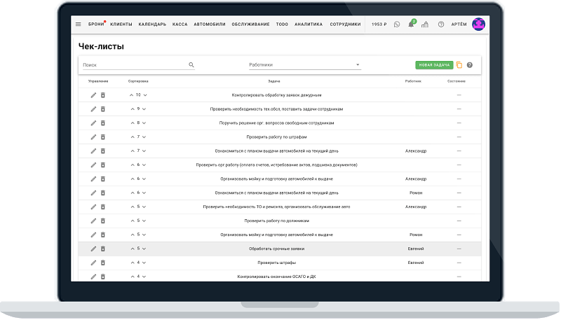 Чеклисты в системе RentProg
