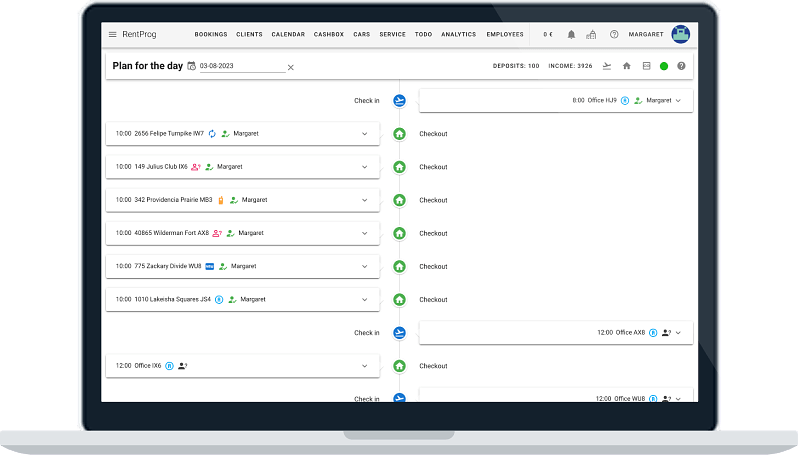 Plan for the day in the RentProg system.