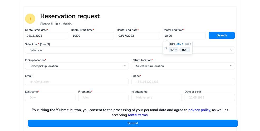 Formulir pemesanan situs web