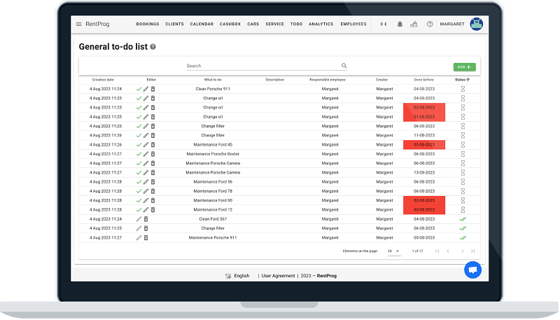 ToDo list in the RentProg system