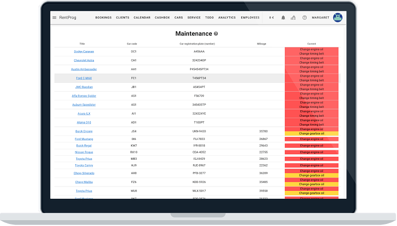 Maintenance dans le système RentProg