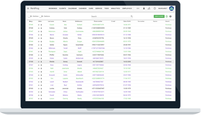 Clients dans le système RentProg